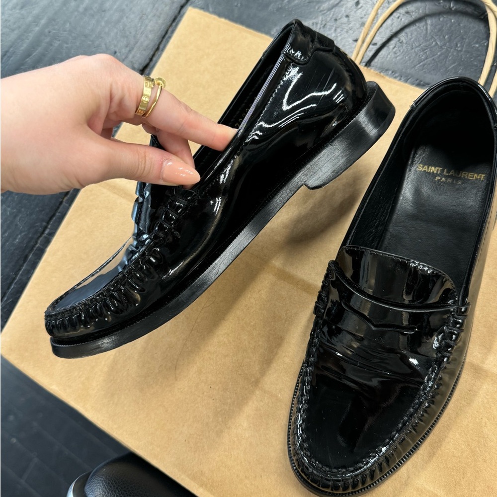 Saint Laurent Black Patent Leather Penny Loafers - Picture 5 of 11